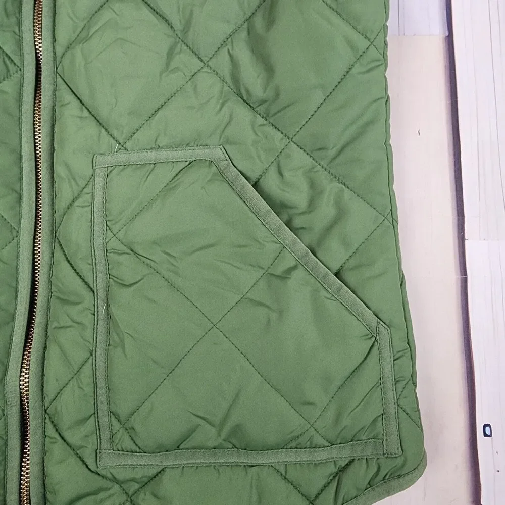 J Crew Size‎ Small Factory Quilted Puffer Vest Green Full Zip G7520 Snap Pockets